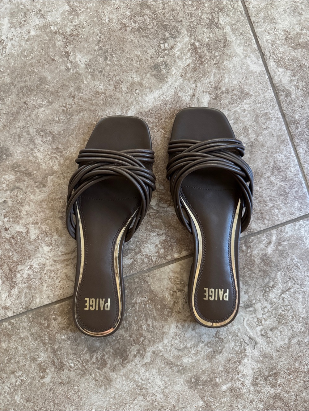 Paige Womens Dina Strap Square Toe Leather Brown Slide Sandal size 8